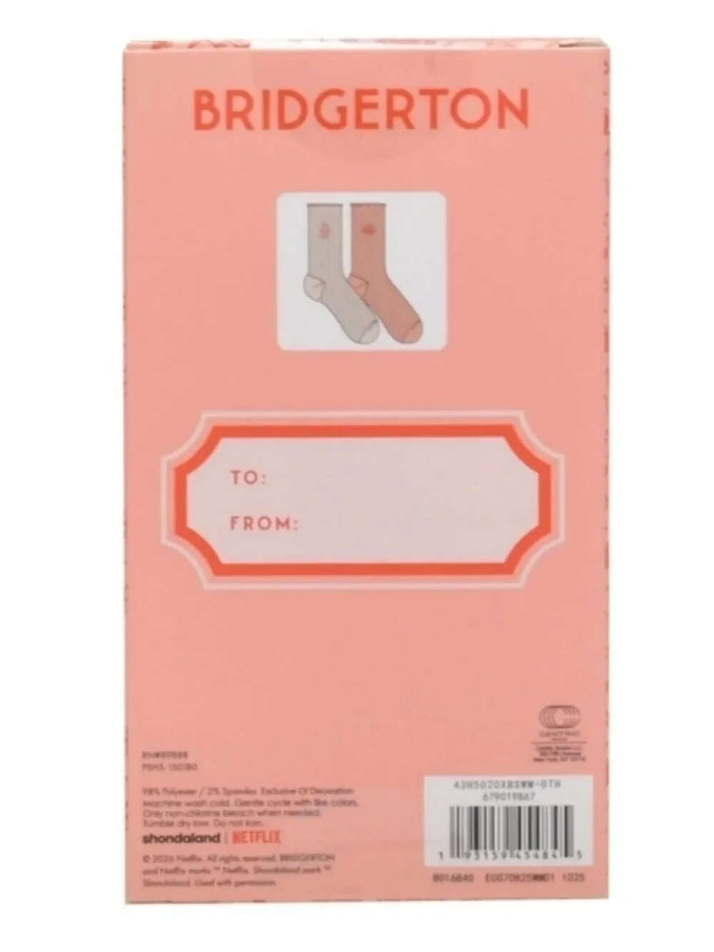 Bridgerton 2 Pair Crew Socks Gift Set Pink Cream Netflix NWT